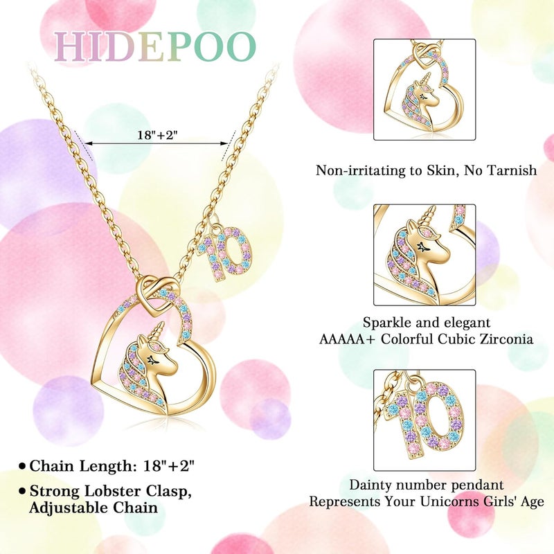 Hidepoo Birthday Unicorns Gifts for Girls - Unicorn Necklace Birthday Gift for 3-16 Year Old Girl Colorful CZ Heart Pendant Unicorn Necklace for Girls Gifts Jewelry - Image 5